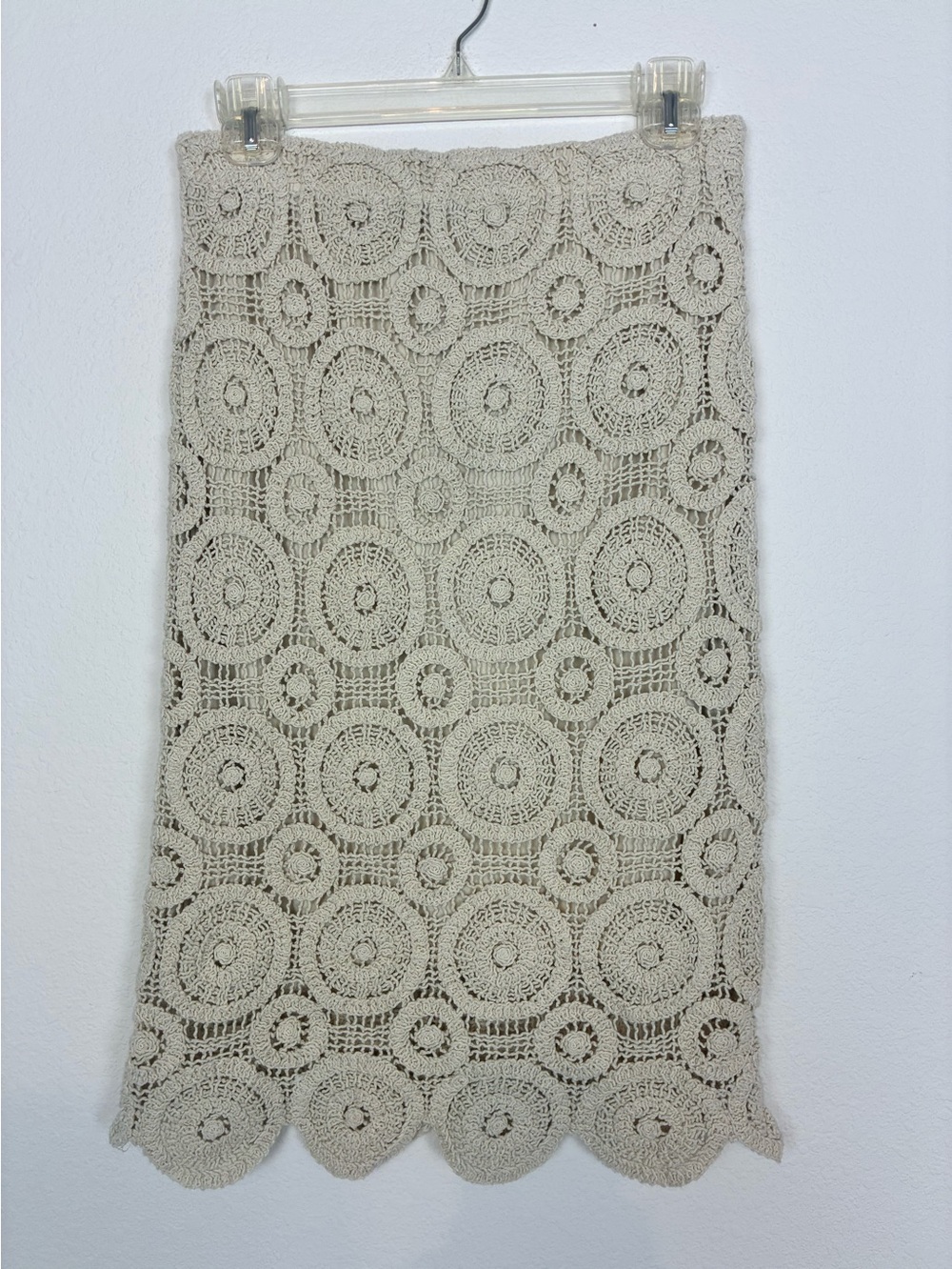 NWOT Crocheted Patterned Beige Midi Skirt body con
